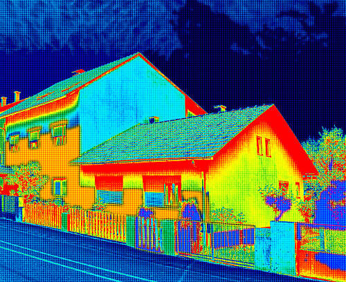 Infrared thermovision image showing lack of thermal insulation on House